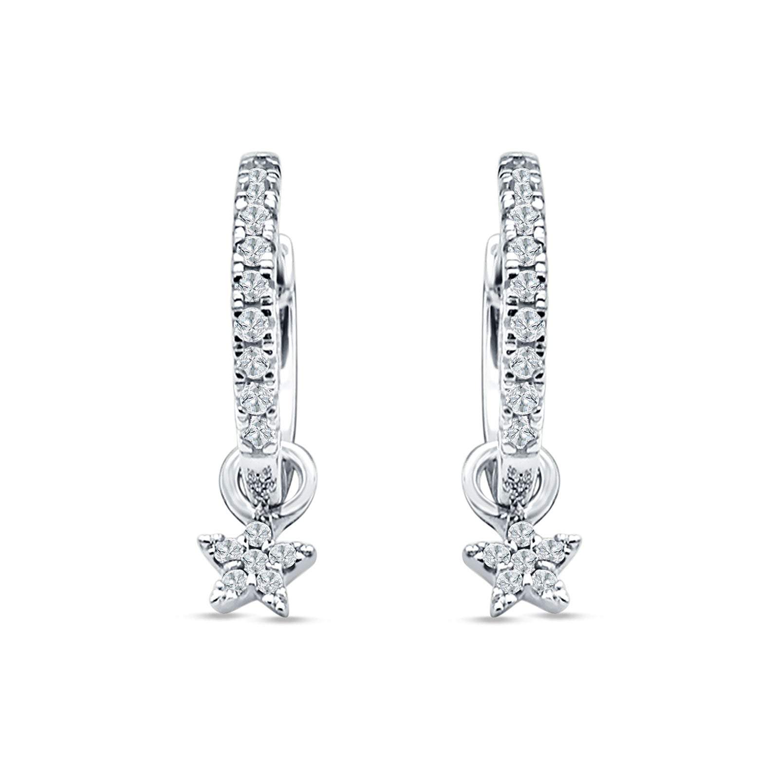Star Cluster Charm Huggie Hoop Earring Cubic Zirconia 925 Sterling Silver Wholesale