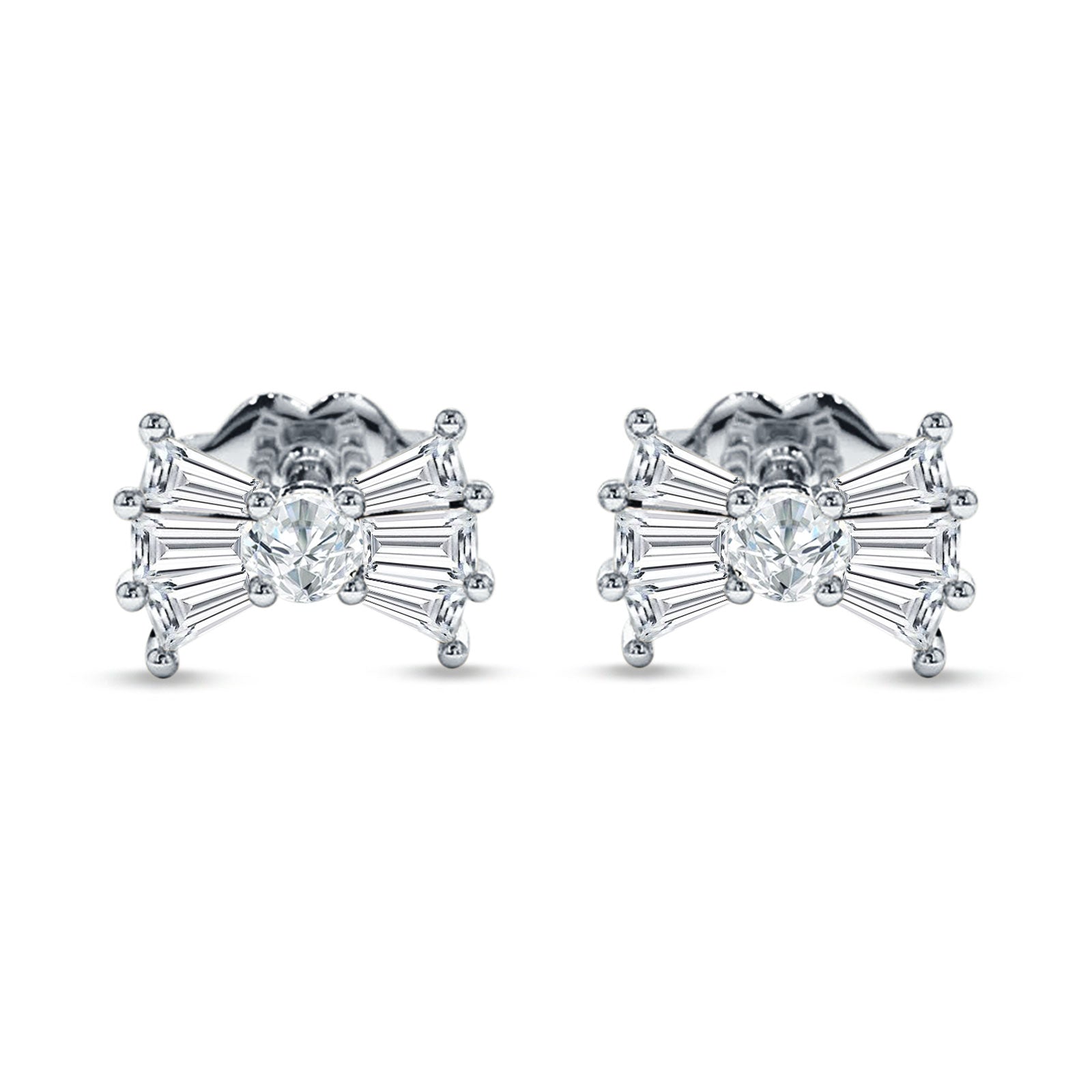 Baguette & Round Bow Stud Earring Cubic Zirconia 925 Sterling Silver Wholesale