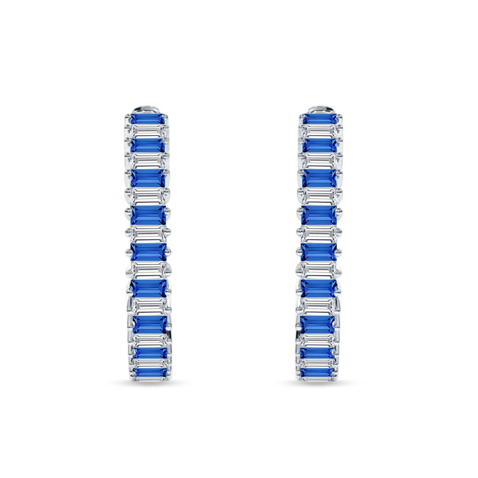 Baguette Blue Sapphire CZ Half Eternity Huggie Hoop Earring 925 Sterling Silver Wholesale