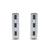 Round & Baguette Black CZ Huggie Hoop Earring 925 Sterling Silver Wholesale