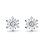 Starburst Stud Earring Flower Baguette & Round Cubic Zirconia 925 Sterling Silver Wholesale