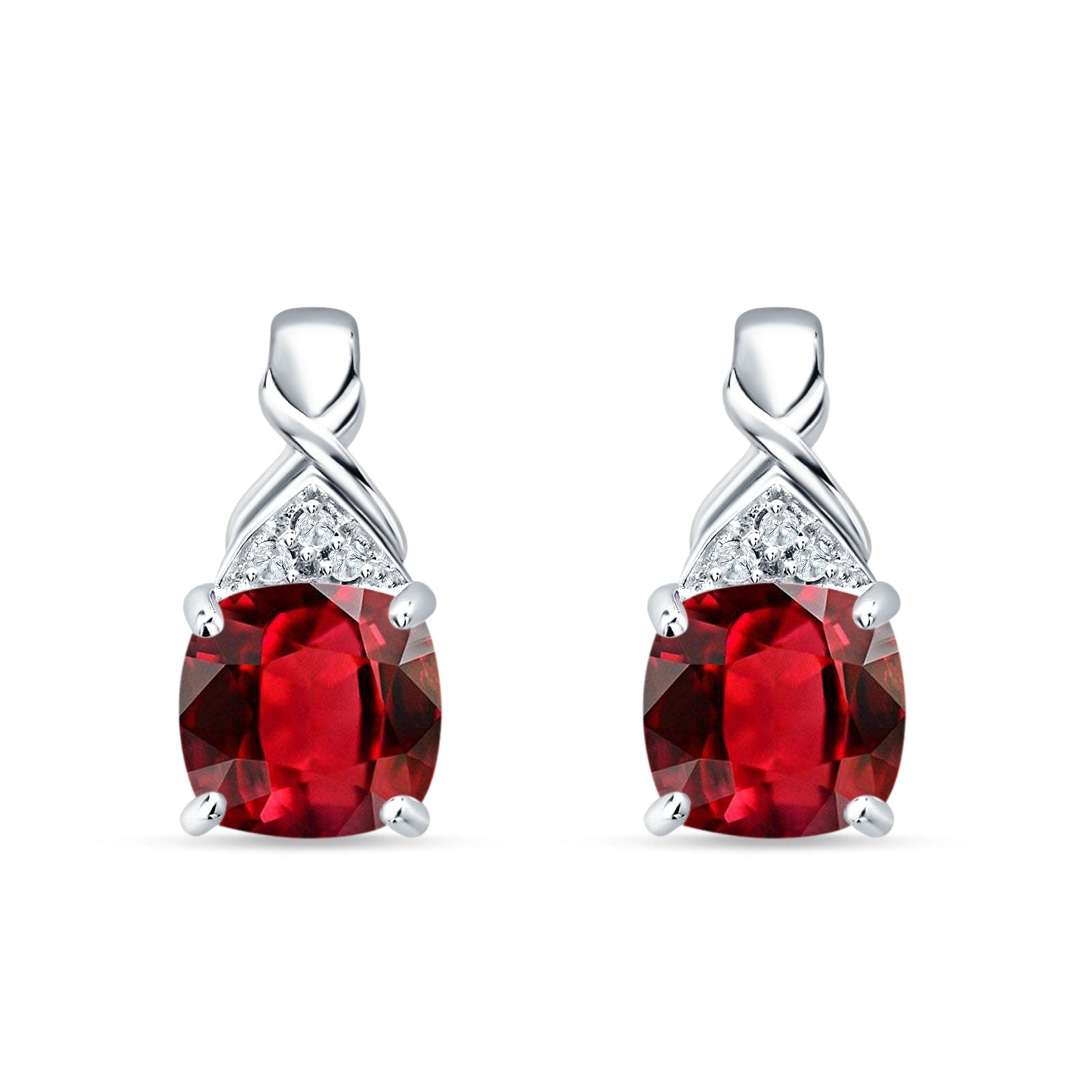 Cushion Ruby CZ Twisted Stud Earring 925 Sterling Silver Wholesale