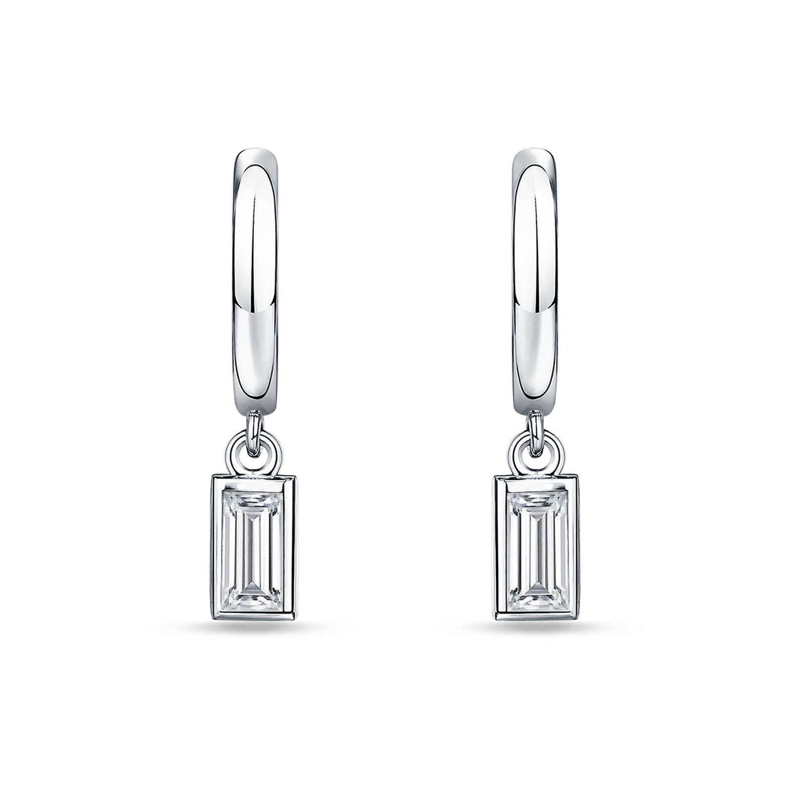 Emerald Cut Solitaire Dangling Hoop Earring Cubic Zirconia 925 Sterling Silver Wholesale
