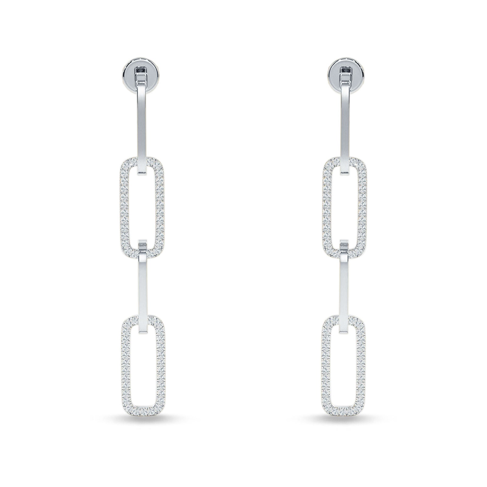 Paperclip Interlocking Oblong Oval Stud Earring Cubic Zirconia 925 Sterling Silver Wholesale