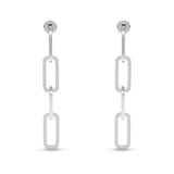 Paperclip Interlocking Oblong Oval Stud Earring Cubic Zirconia 925 Sterling Silver Wholesale
