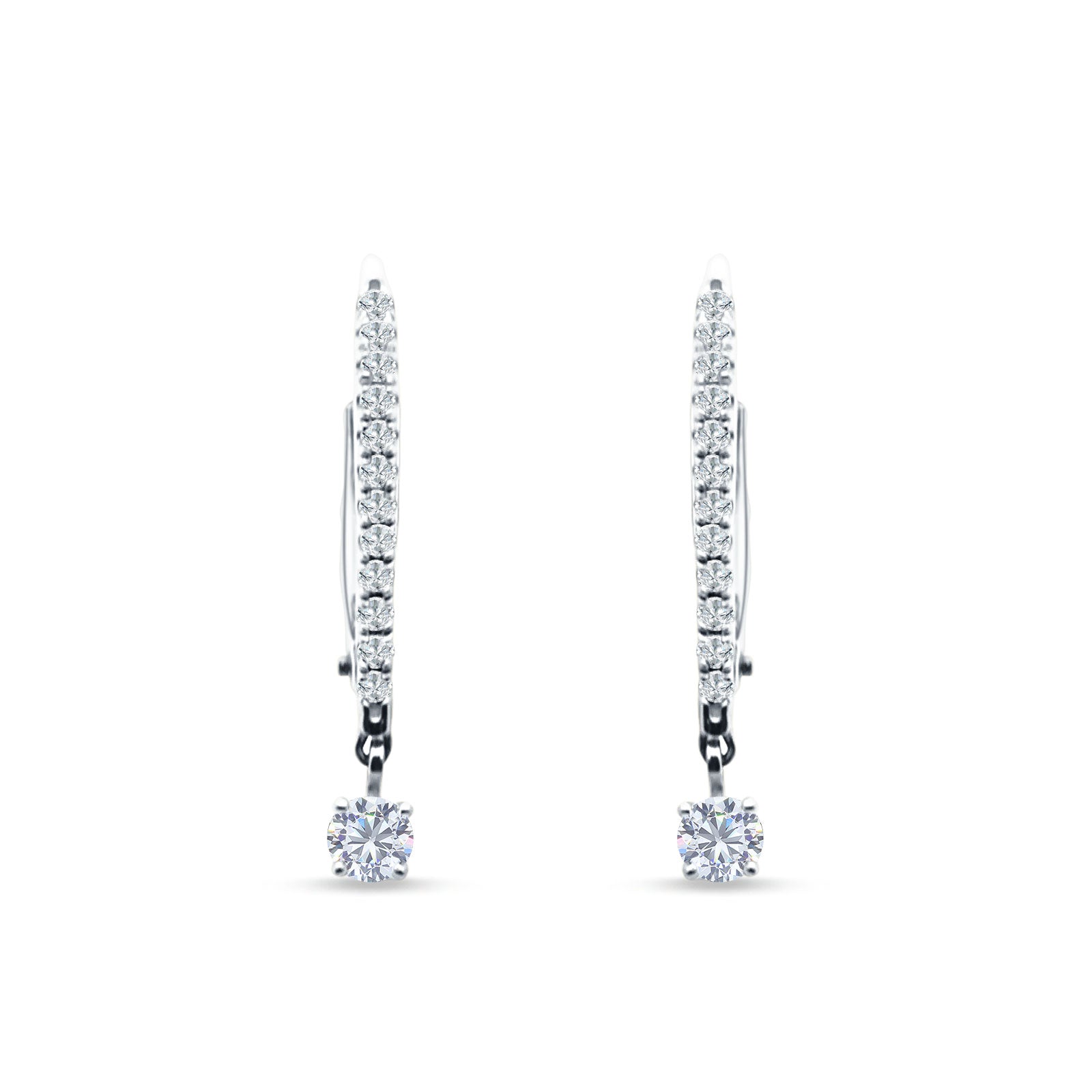 Round Cubic Zirconia Dangle Hoop Leverback Earrings 925 Sterling Silver