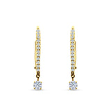 Round CZ Dangle Hoop Leverback Earrings Yellow Tone 925 Sterling Silver