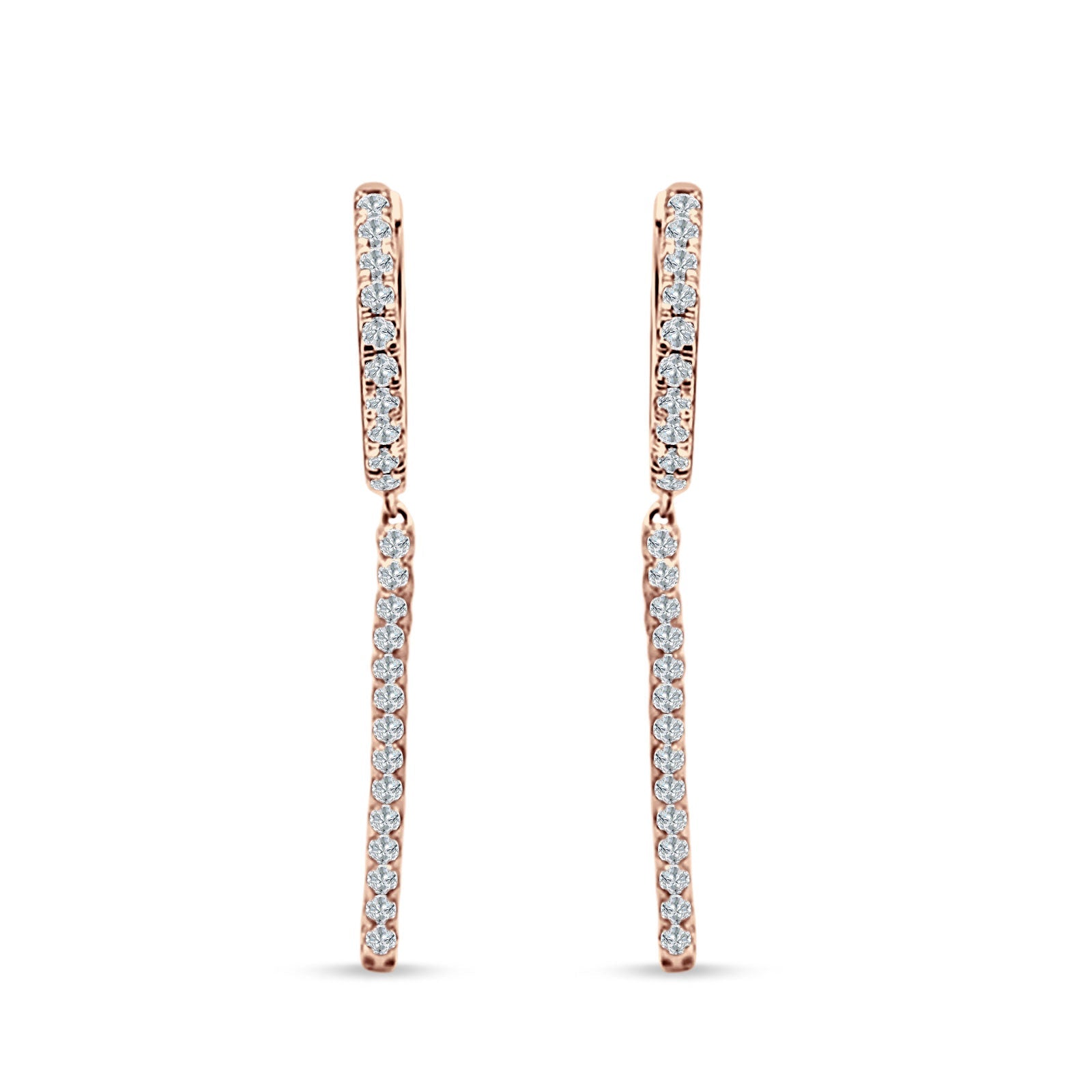 Drop Dangle Hoop Earrings CZ Rose Tone 925 Sterling Silver