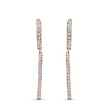 Drop Dangle Hoop Earrings CZ Rose Tone 925 Sterling Silver
