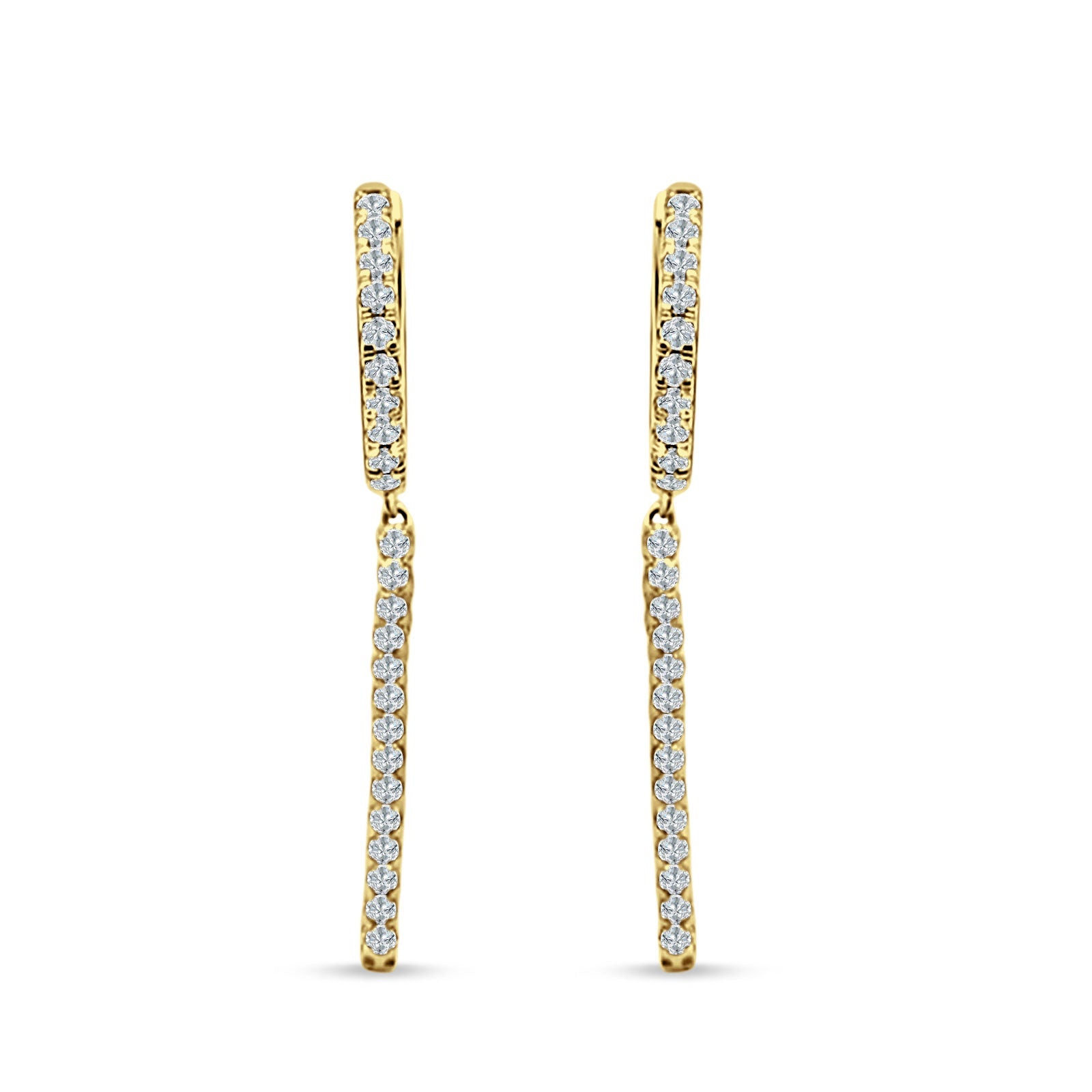 Drop Dangle Hoop Earrings CZ Yellow Tone 925 Sterling Silver