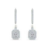 Emerald Cut Cluster CZ Dangle Hoop Leverback Earrings 925 Sterling Silver