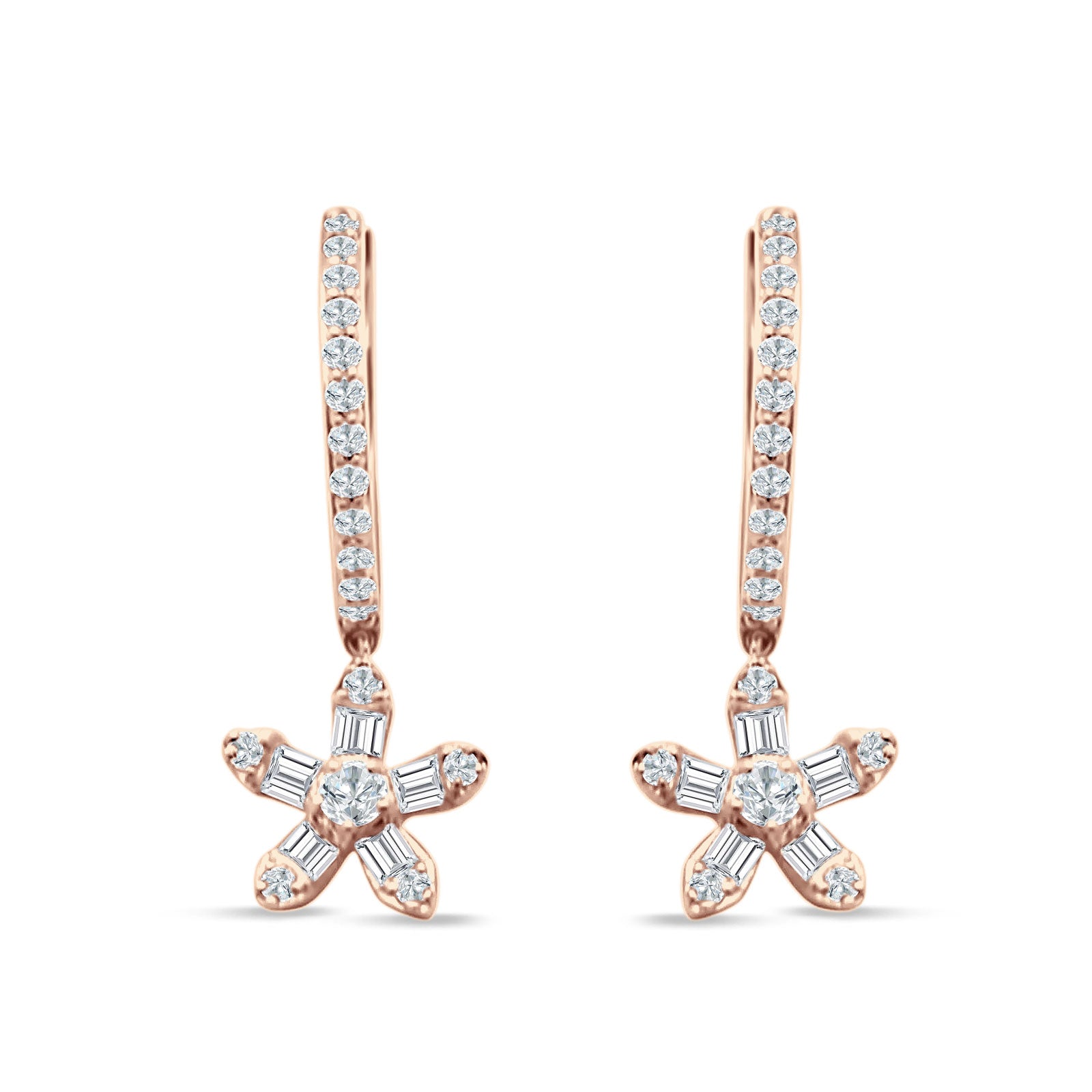 Dangle Floral Hoop Earrings Cubic Zirconia Rose Tone 925 Sterling Silver Wholesale