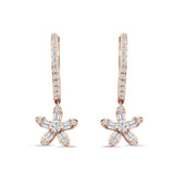 Dangle Floral Hoop Earrings Cubic Zirconia Rose Tone 925 Sterling Silver Wholesale