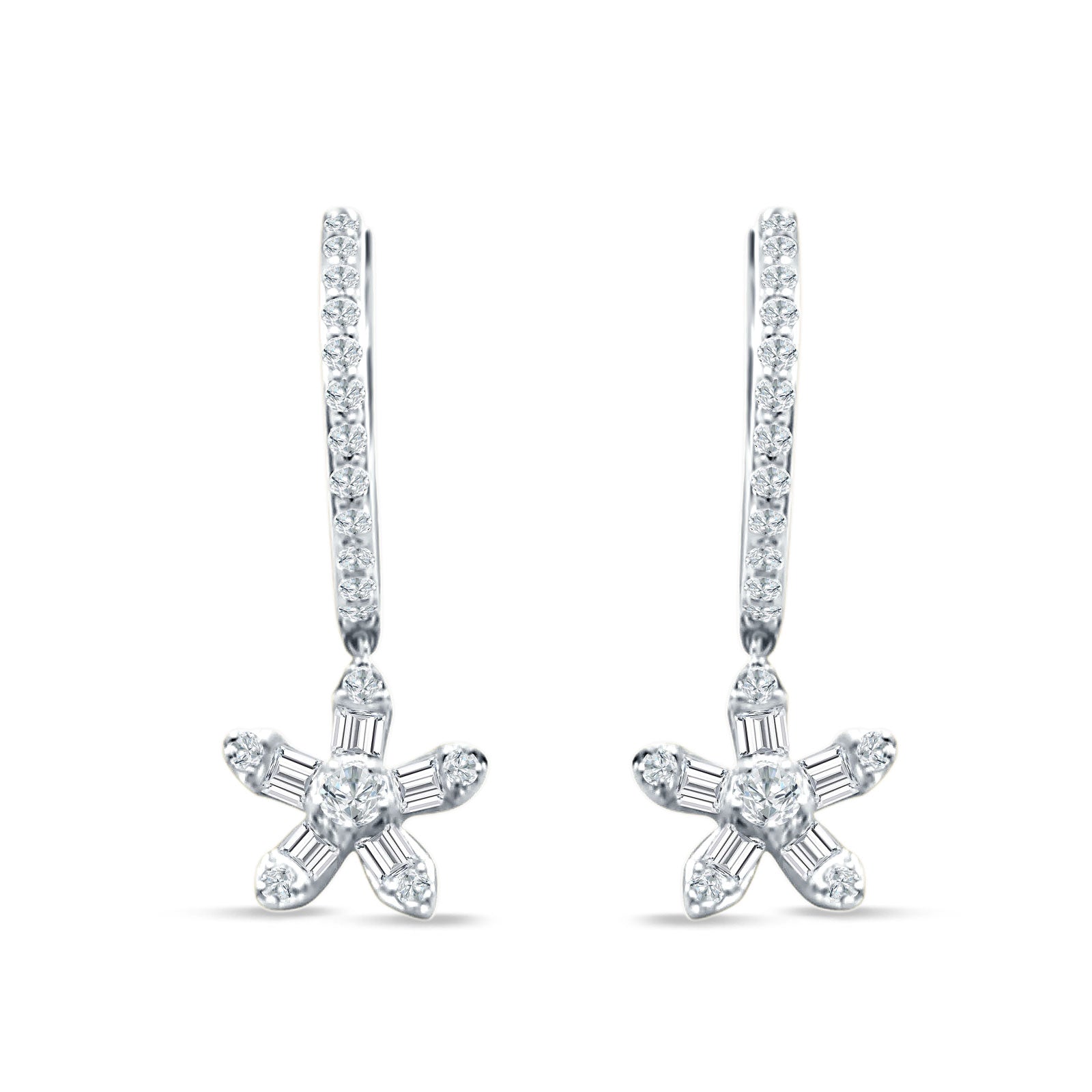 Dangle Floral Hoop Earrings Cubic Zirconia 925 Sterling Silver Wholesale