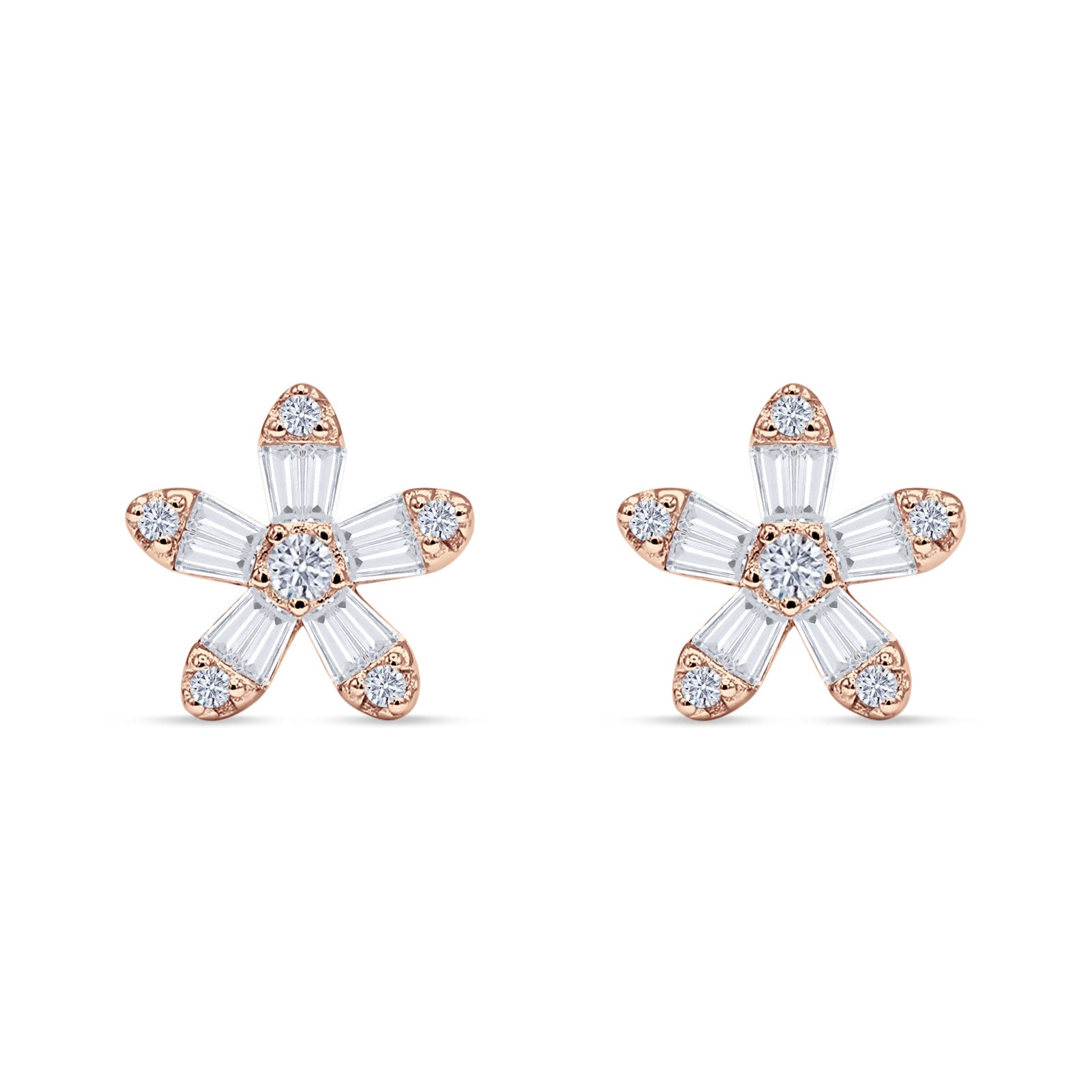 Floral Stud Earrings Cubic Zirconia Rose Tone 925 Sterling Silver
