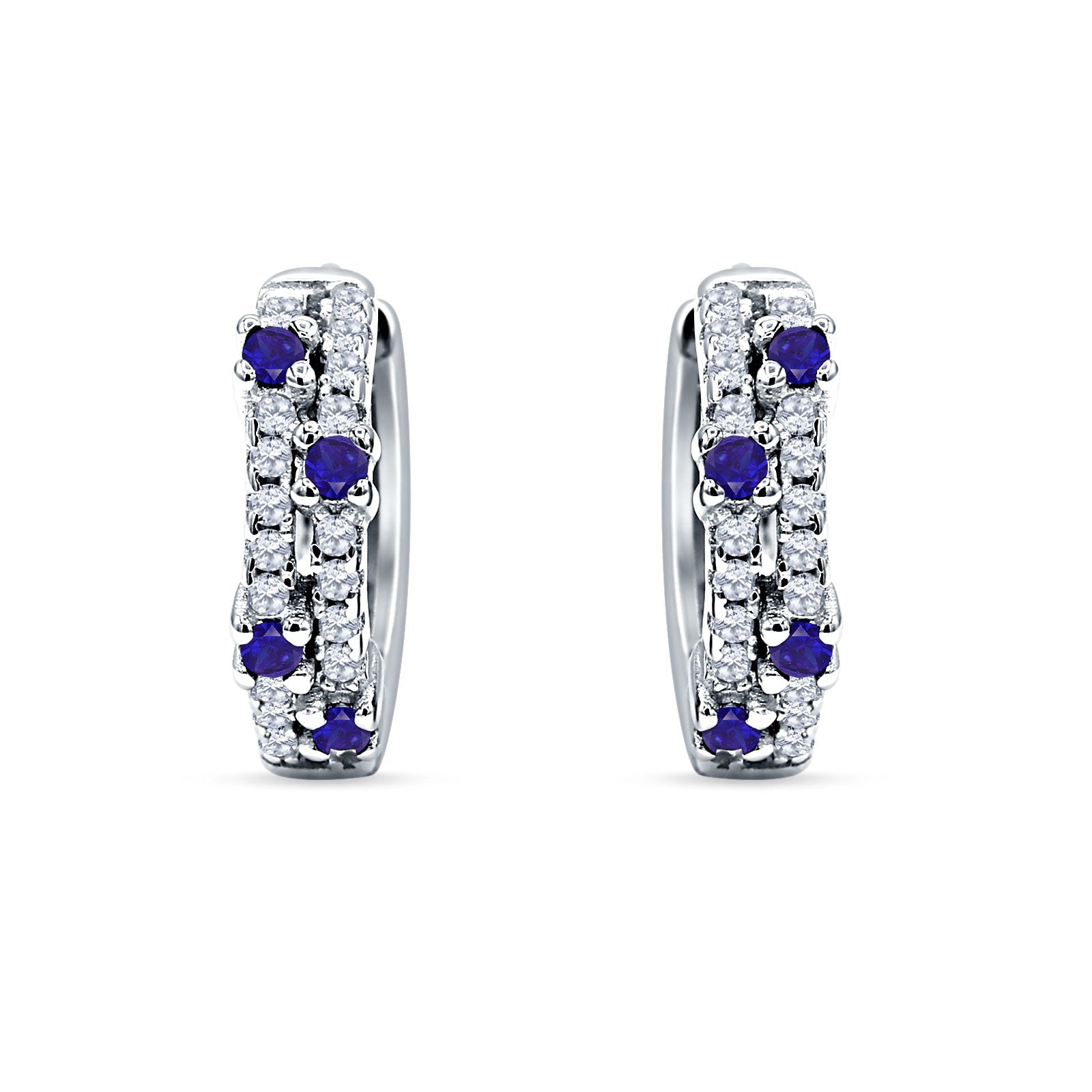 Round CZ & Blue Sapphire CZ Huggie Hoop Earrings 925 Sterling Silver Wholesale