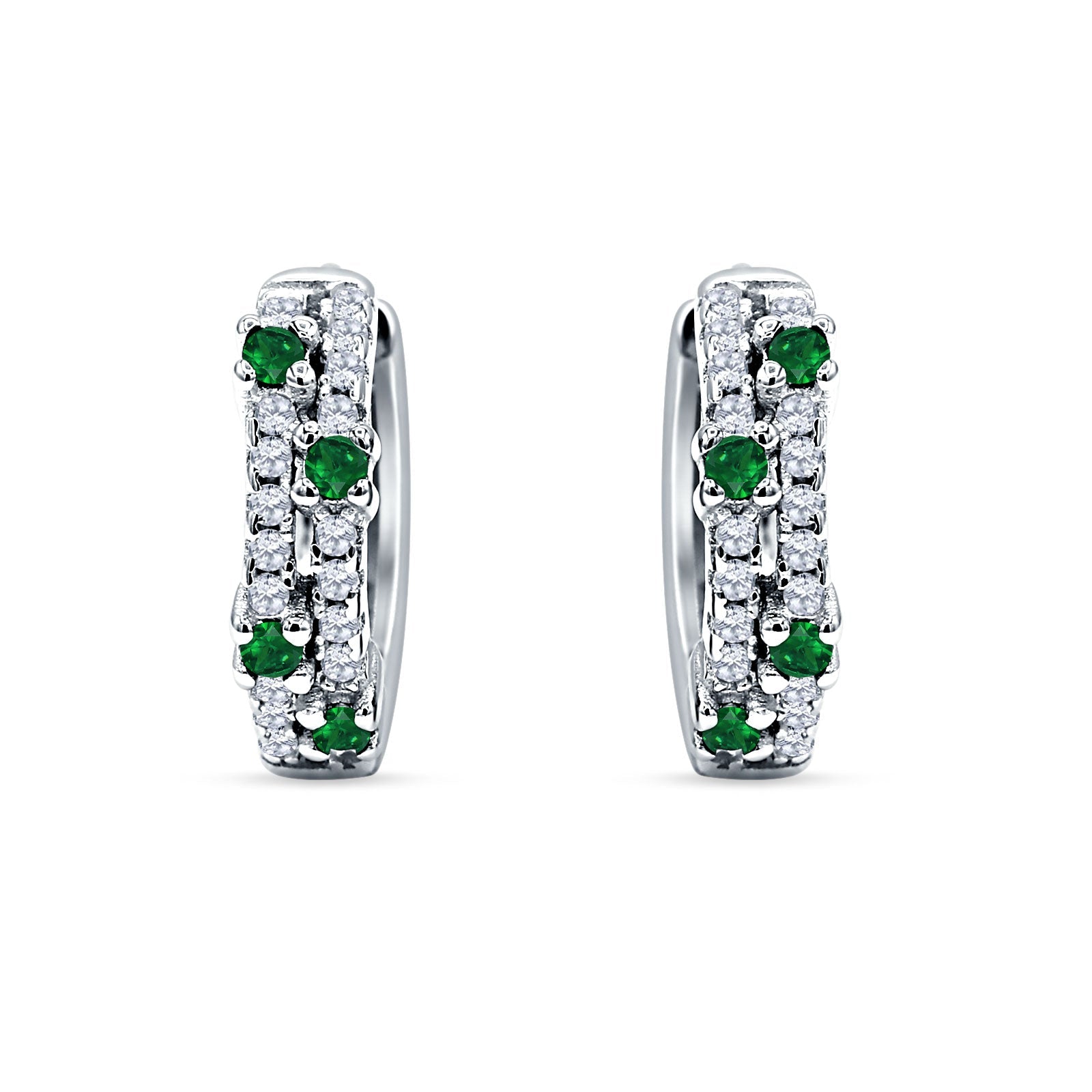 Round CZ & Green Emerald CZ Huggie Hoop Earrings 925 Sterling Silver Wholesale