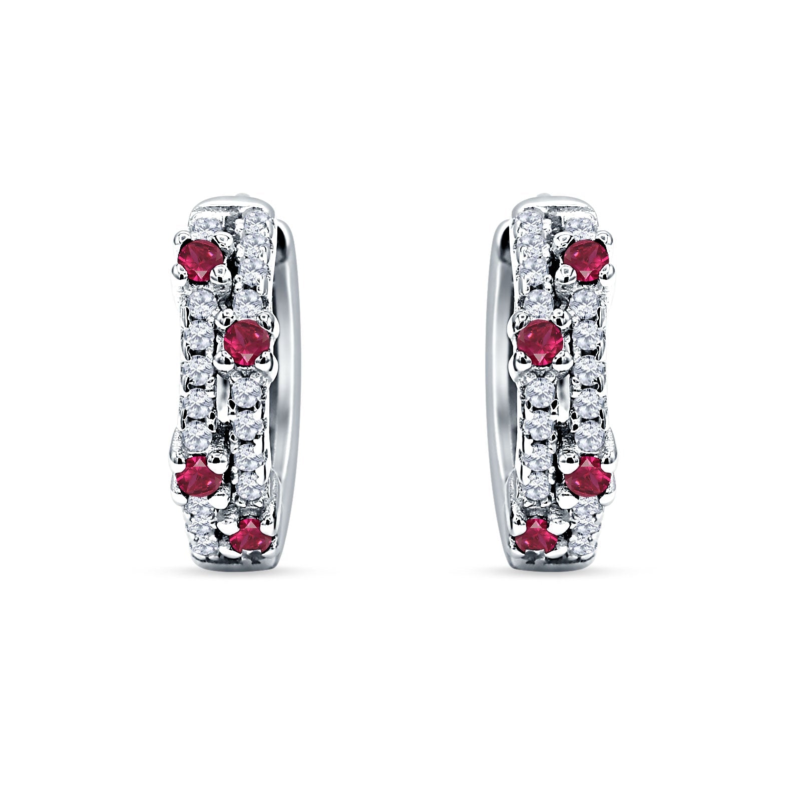 Round CZ & Ruby CZ Huggie Hoop Earrings 925 Sterling Silver Wholesale