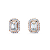 Emerald Cut CZ Halo Stud Earrings Rose Tone 925 Sterling Silver Wholesale