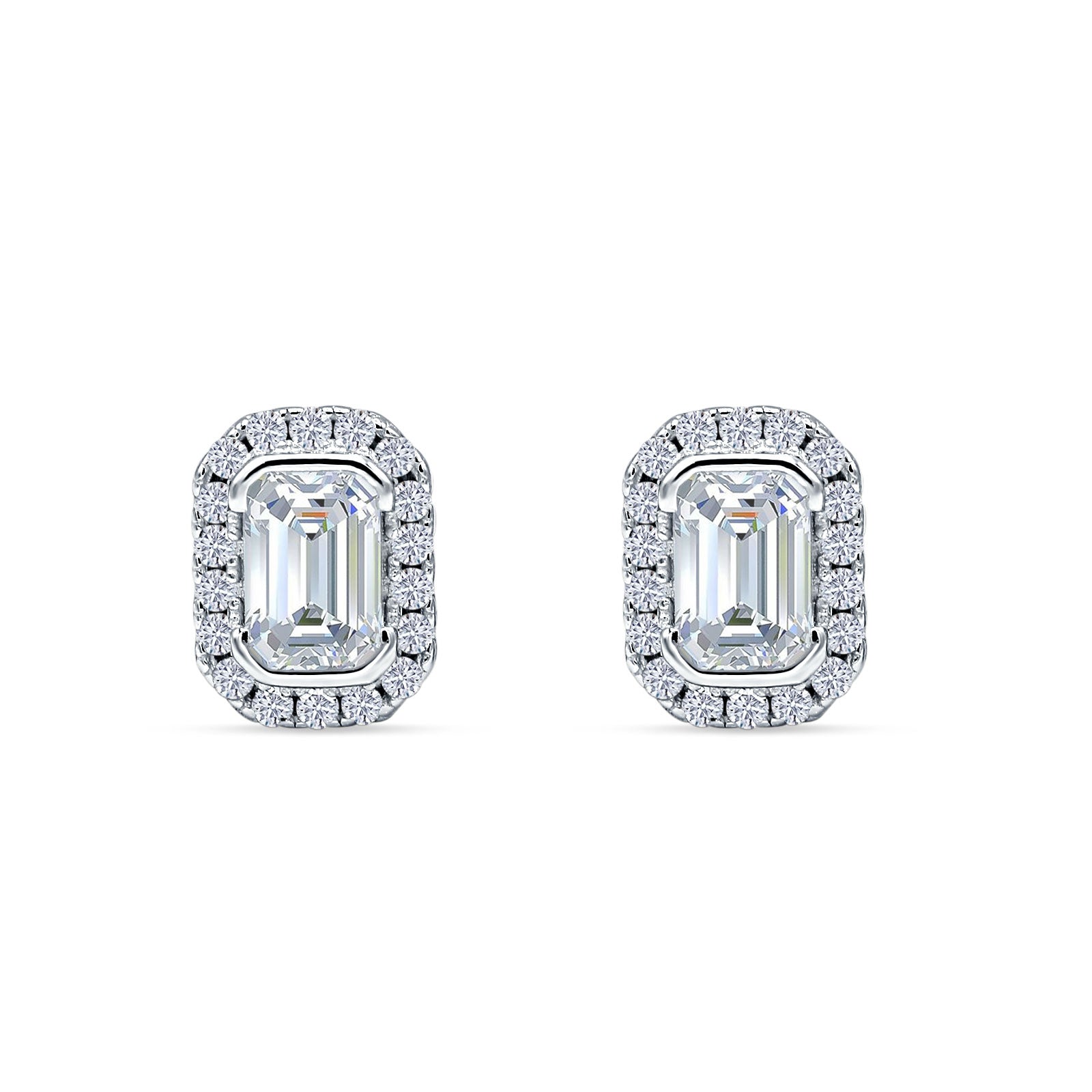 Emerald Cut CZ Halo Stud Earrings 925 Sterling Silver Wholesale