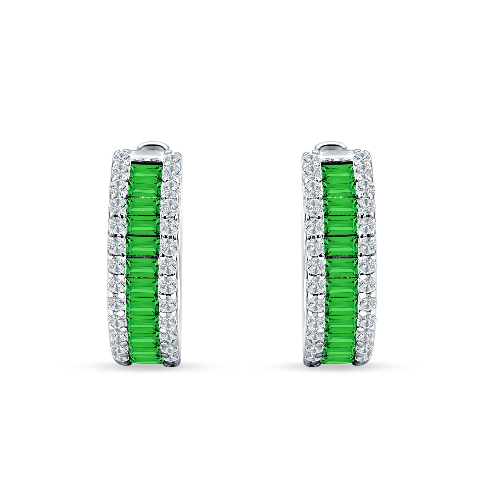 Emerald Cut Green Emerald CZ Hoop Earrings 925 Sterling Silver Wholesale