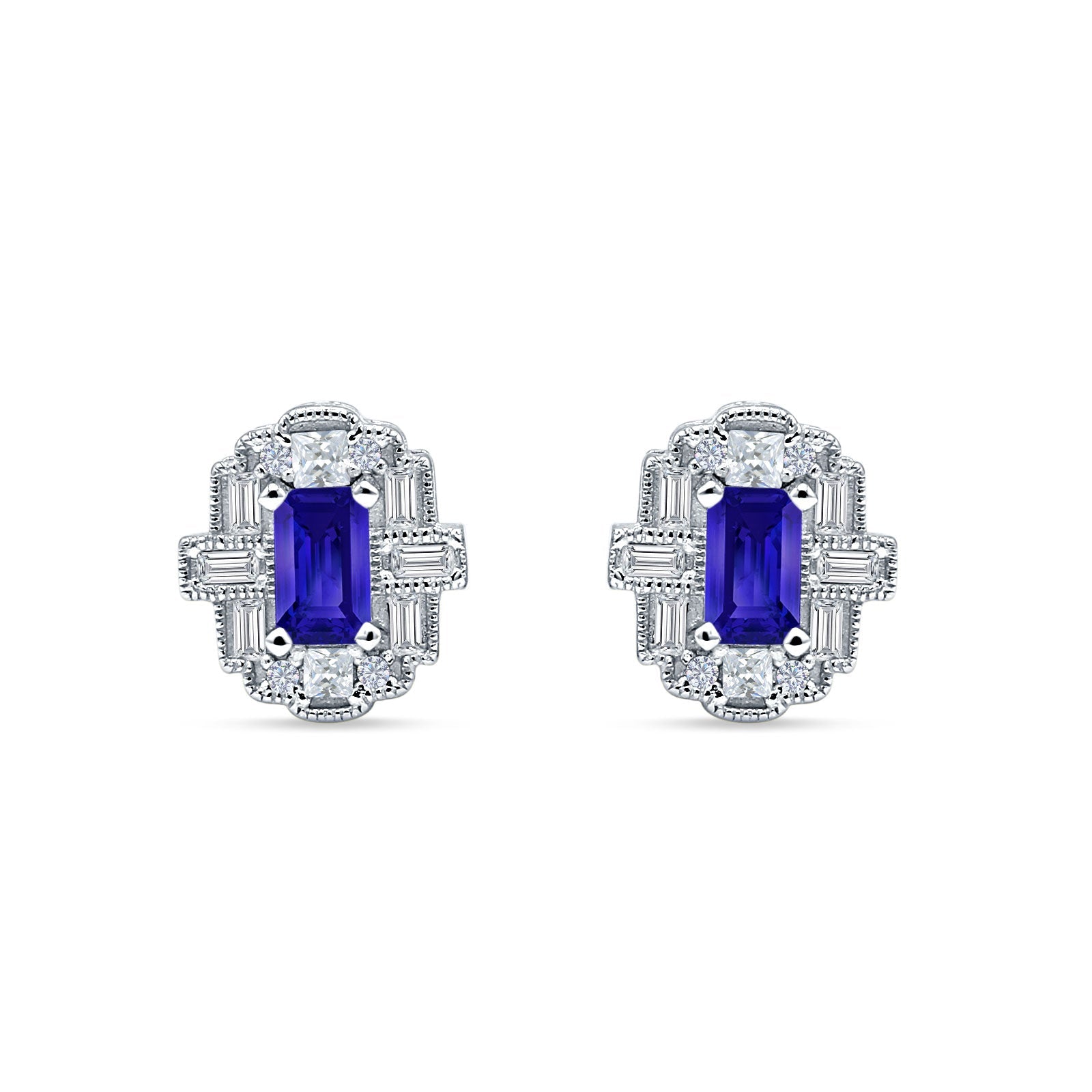 Multistone Stud Earrings Blue Sapphire CZ 925 Sterling Silver Wholesale