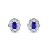 Multistone Stud Earrings Blue Sapphire CZ 925 Sterling Silver Wholesale