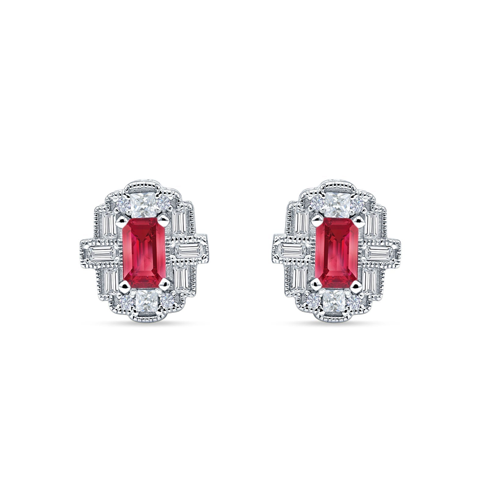 Multistone Stud Earrings Ruby CZ 925 Sterling Silver Wholesale