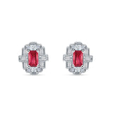 Multistone Stud Earrings Ruby CZ 925 Sterling Silver Wholesale