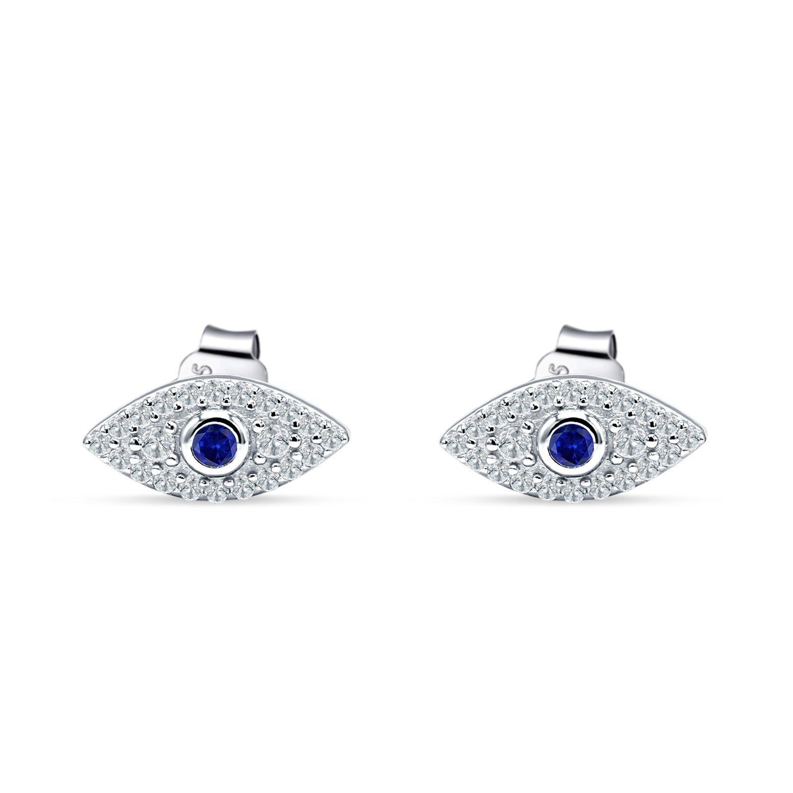 Evil Eye Stud Earrings Blue Sapphire CZ 925 Sterling Silver Wholesale