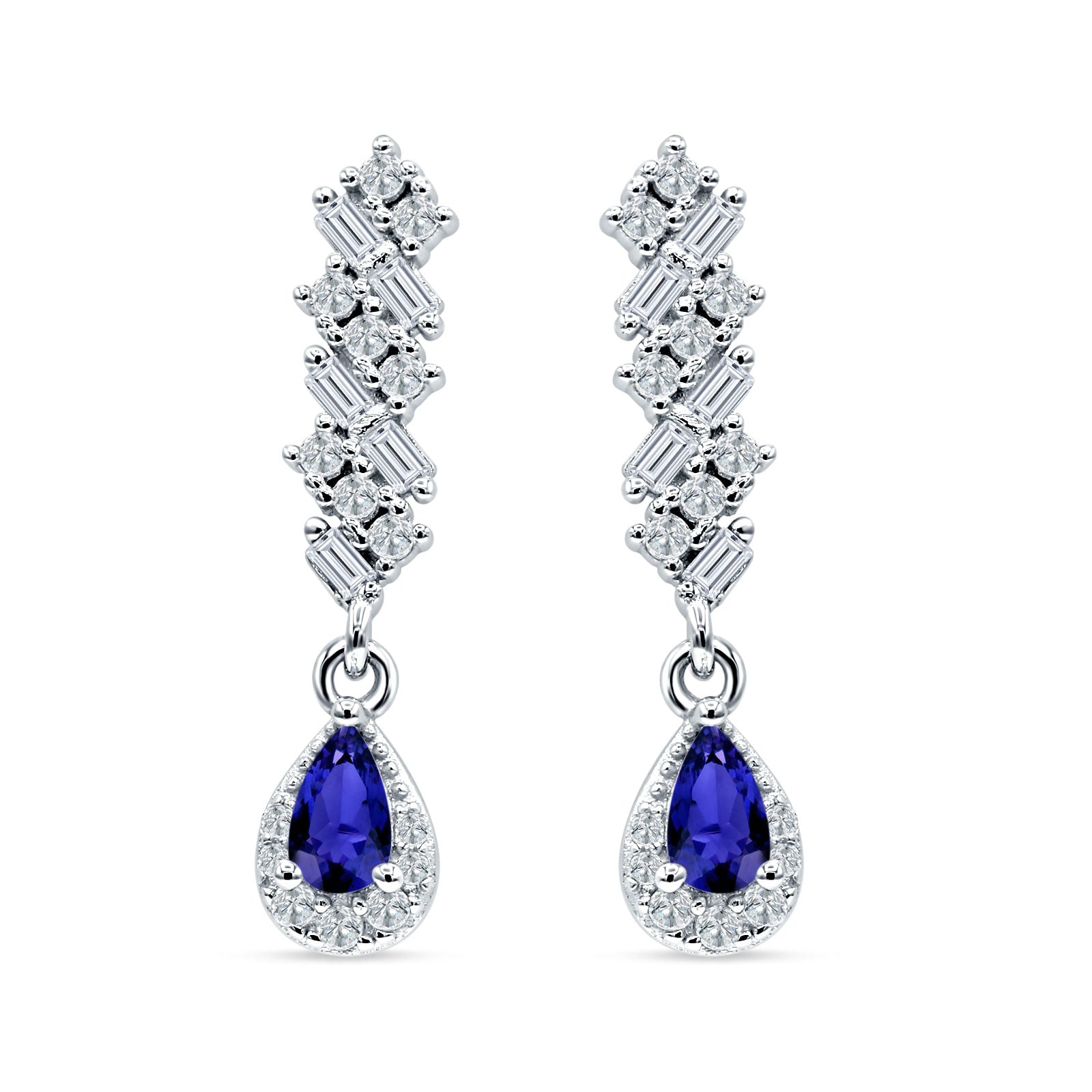 Dangle Pear Stud Earrings Blue Sapphire CZ 925 Sterling Silver Wholesale