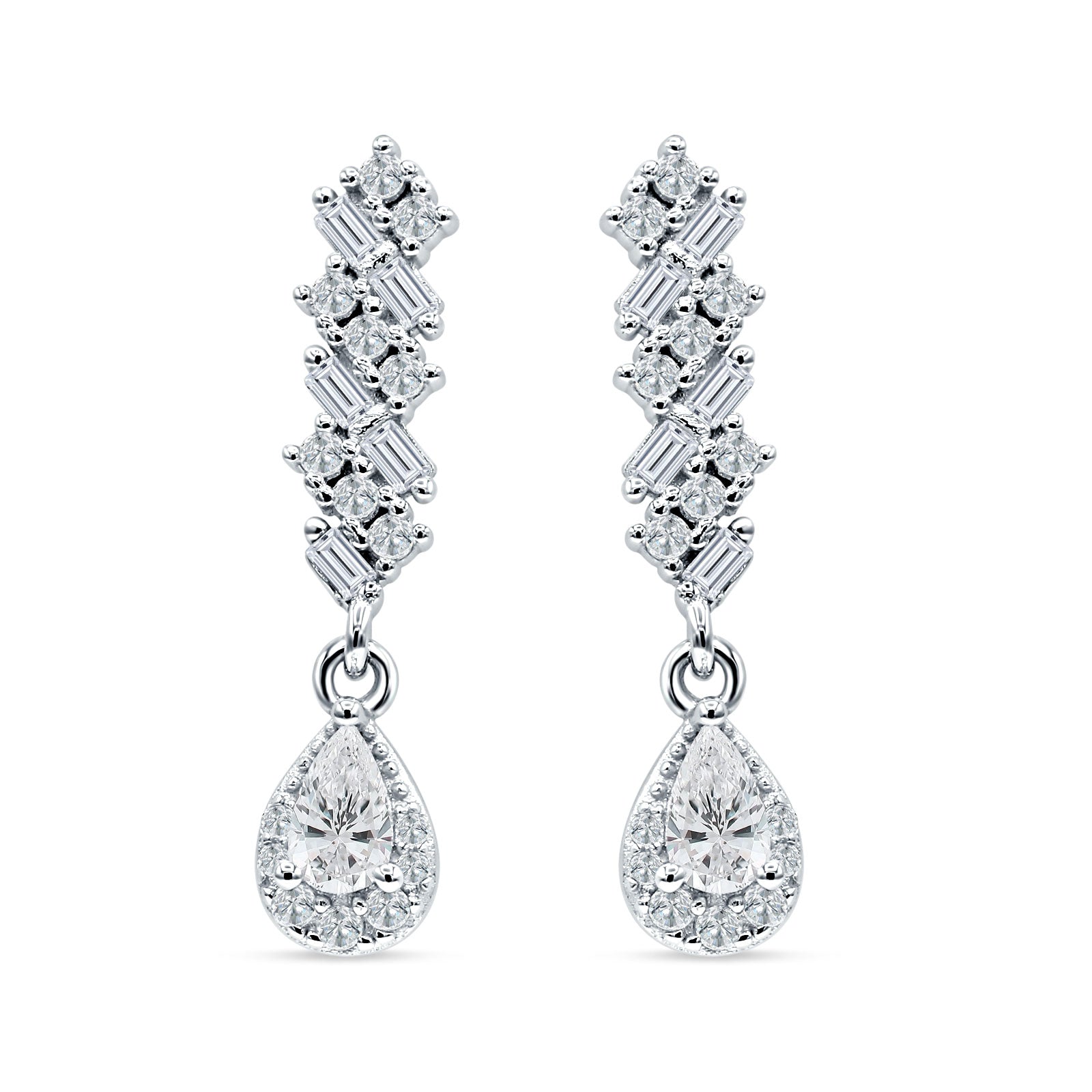 Dangle Pear Stud Earrings Cubic Zirconia 925 Sterling Silver Wholesale