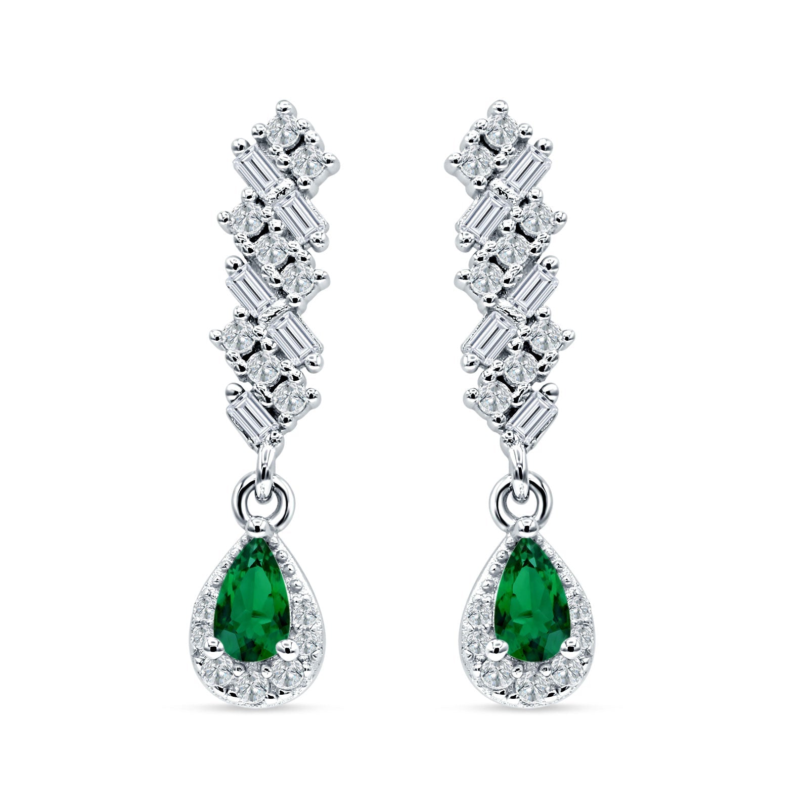 Dangle Pear Stud Earrings Green Emerald CZ 925 Sterling Silver Wholesale