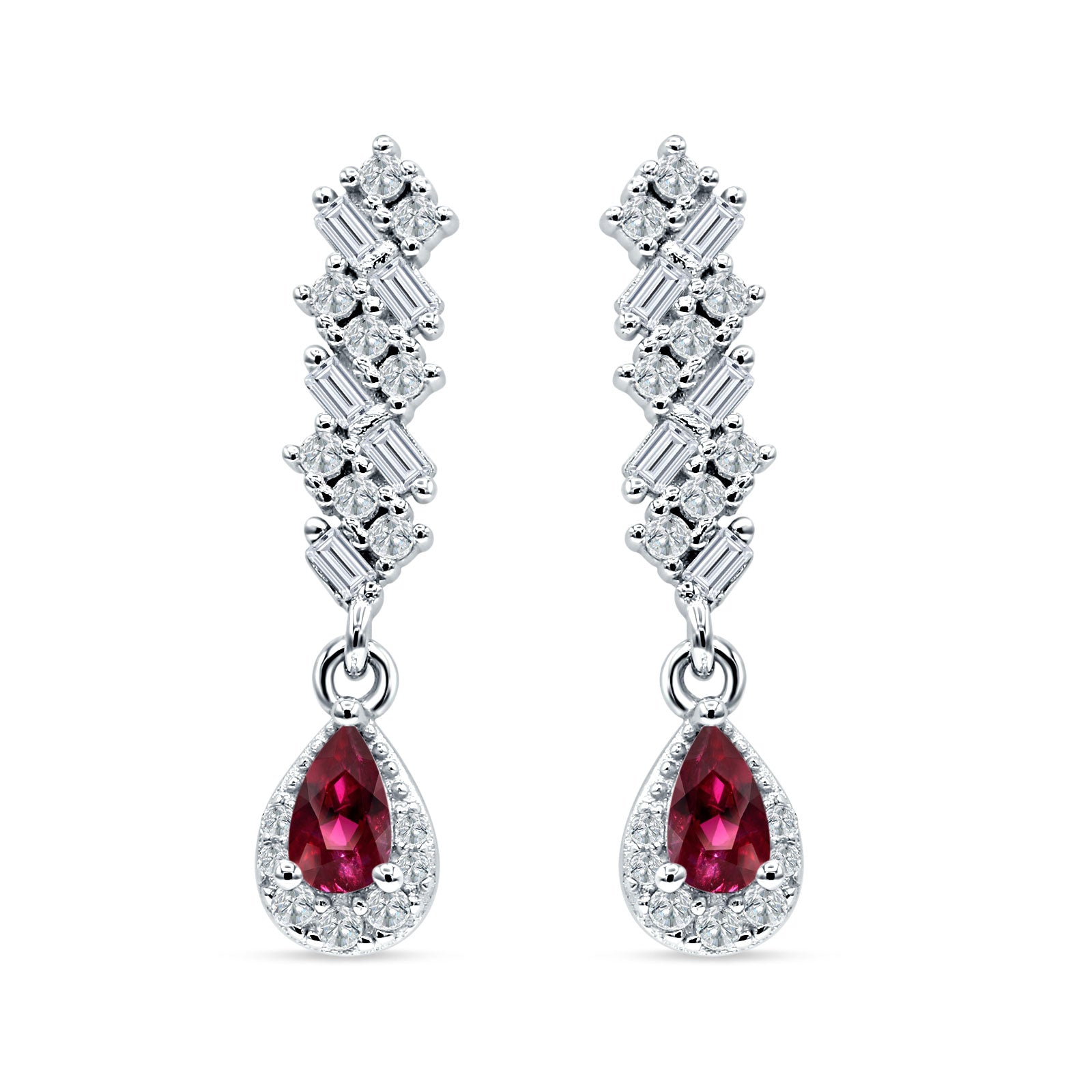 Dangle Pear Stud Earrings Ruby CZ 925 Sterling Silver Wholesale