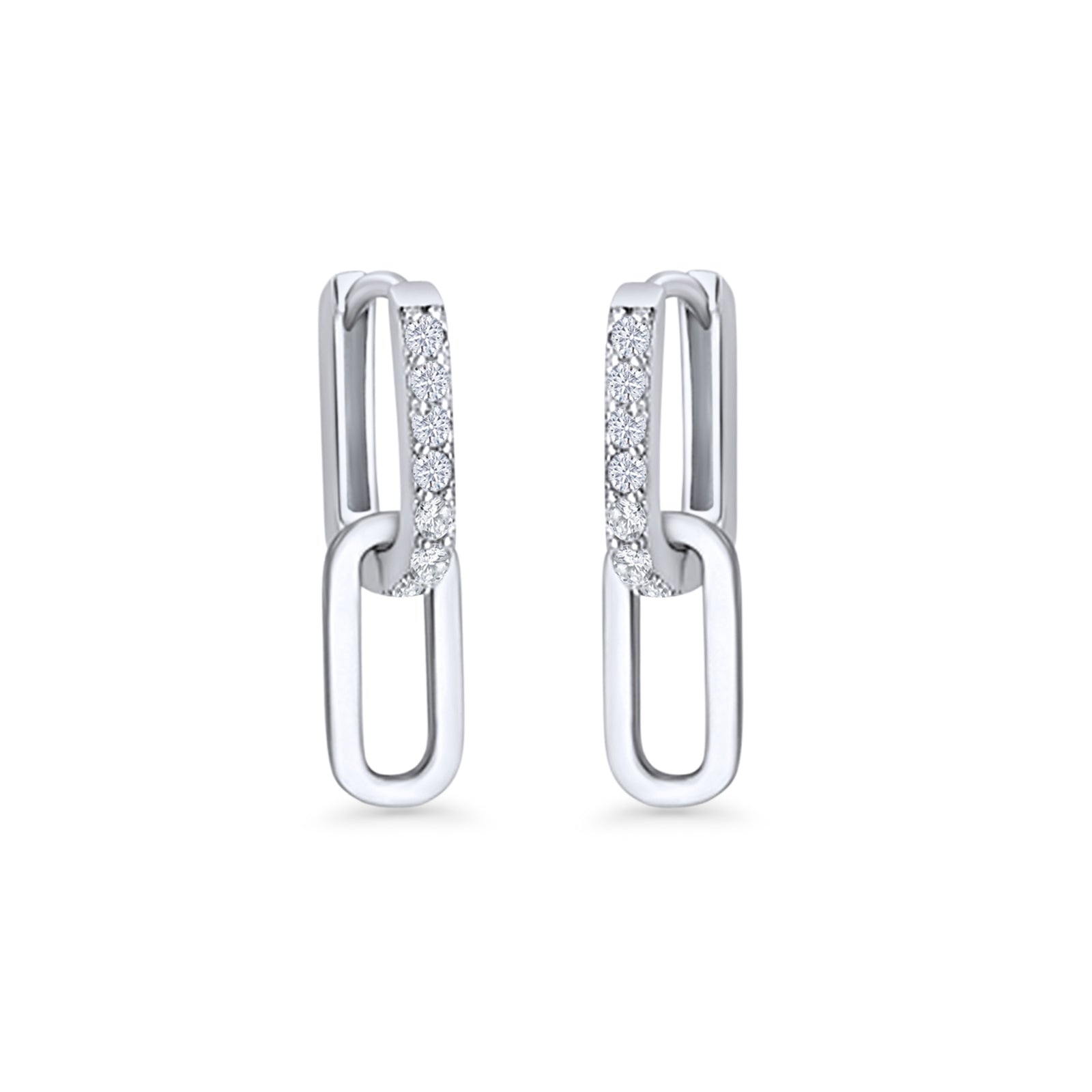 Paperclip Dangle Drop Huggie Hoop Earrings Cubic Zirconia 925 Sterling Silver Wholesale