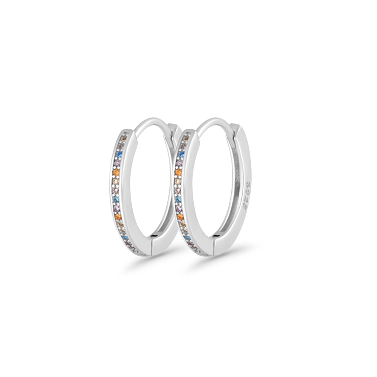 Round 20mm Multicolor Cubic Zirconia Huggie Hoop Earrings 925 Sterling Silver Wholesale