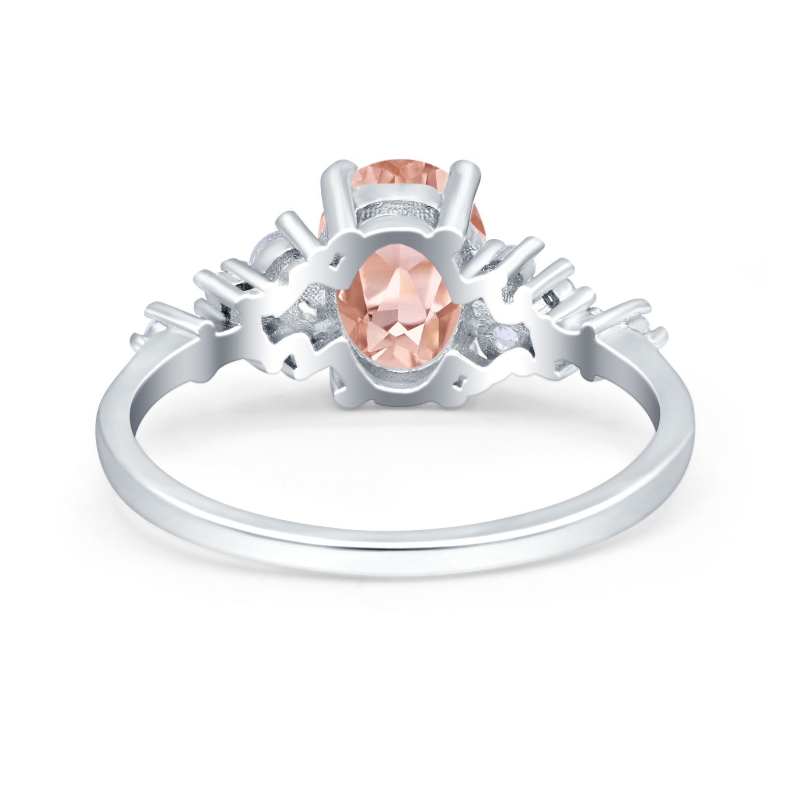 Oval Art Deco Engagement Ring Morganite CZ 925 Sterling Silver