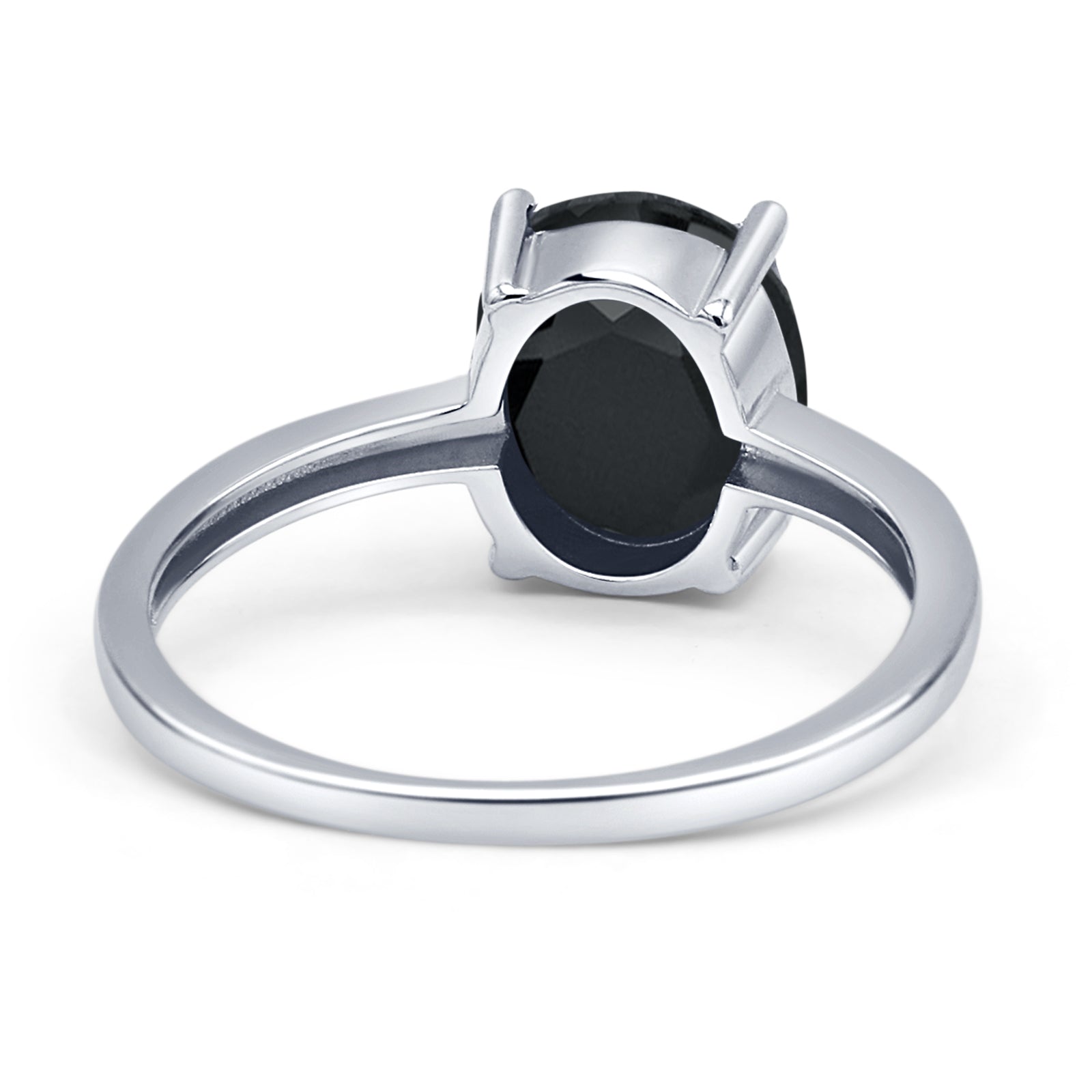 Solitaire Engagement Ring Oval Simulated Black CZ 925 Sterling Silver