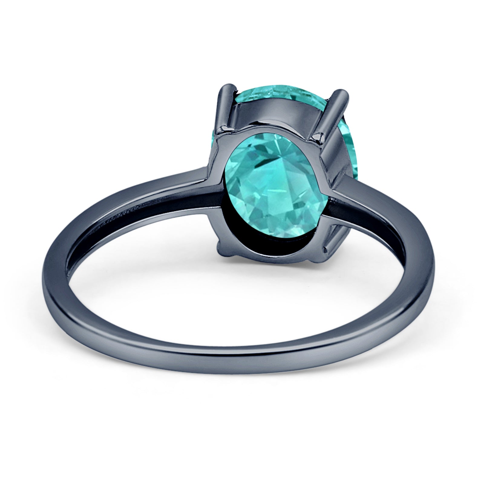 Solitaire Engagement Ring Oval Black Tone, Simulated Paraiba Tourmaline CZ 925 Sterling Silver