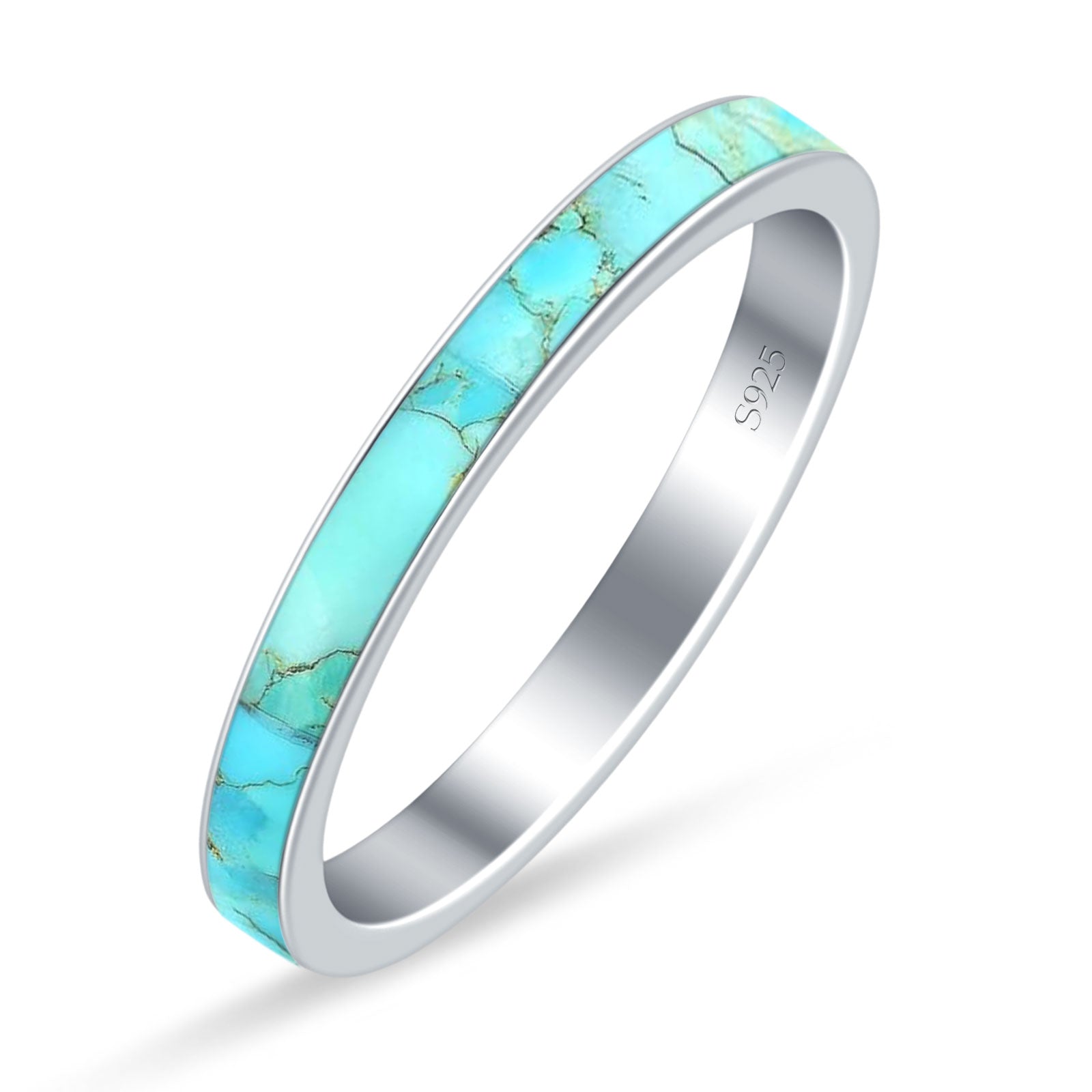 Full Eternity Stackable Band Turquoise 925 Sterling Silver