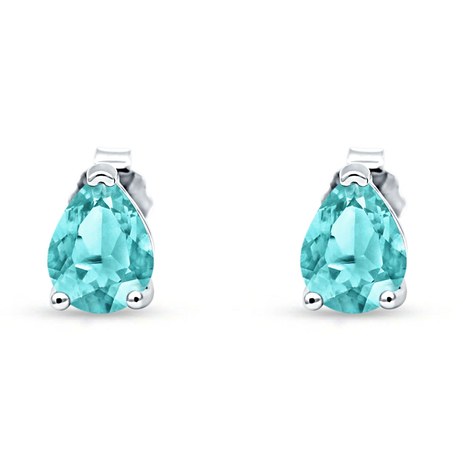 Pear Solitaire Push Back Stud Earring Paraiba Tourmaline CZ 925 Sterling Silver