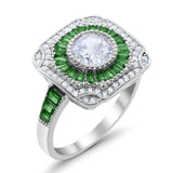 Antique Style Engagement Ring Baguette Green Emerald CZ 925 Sterling Silver