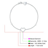 14K White Gold 7" Open Heart Bracelet Round Natural Diamond Wholesale