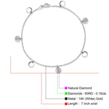 14K White Gold 7" Yard Chain Charm Bracelet Natural Diamond Wholesale