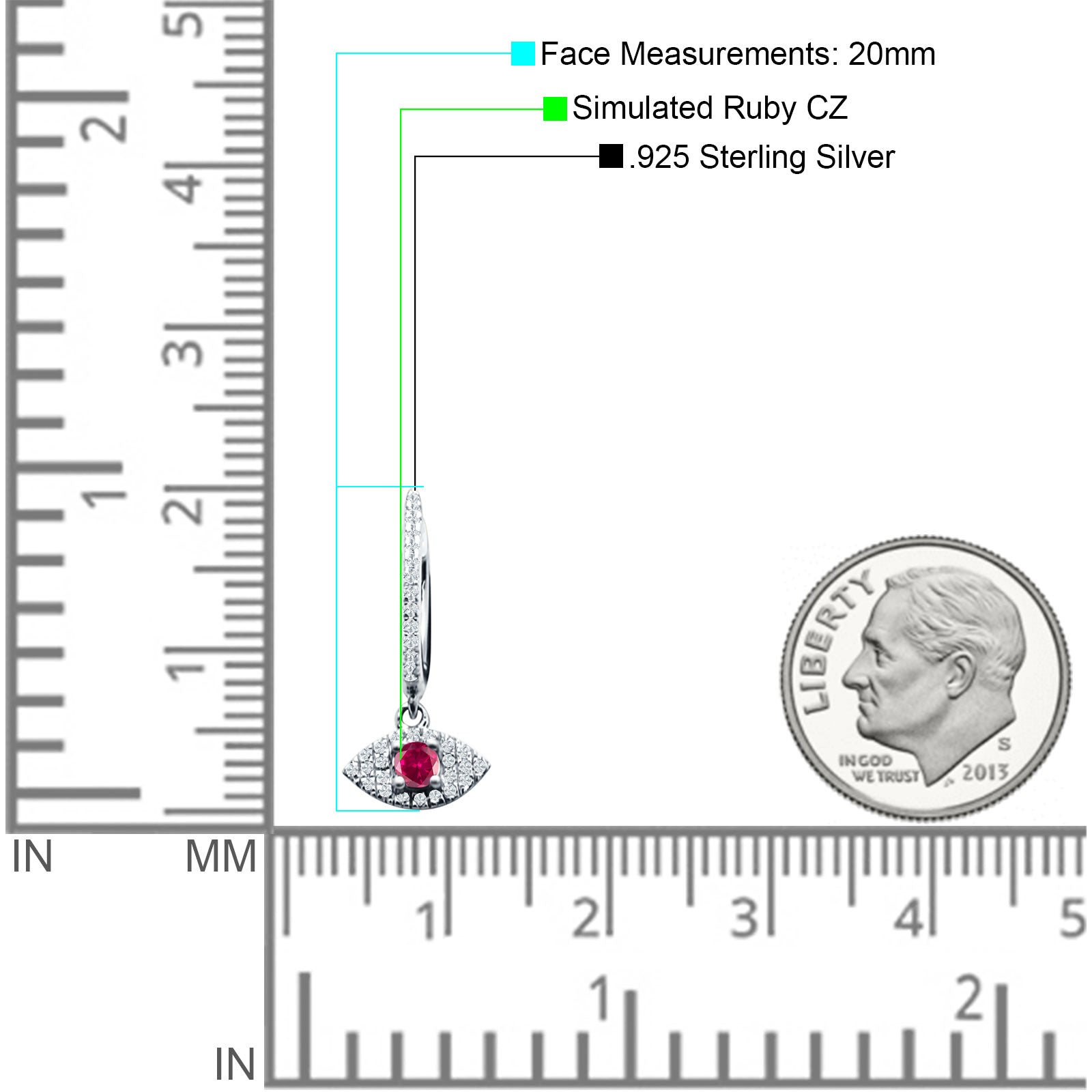 Evil Eye Huggie Hoop Earring Ruby CZ 925 Sterling Silver Wholesale