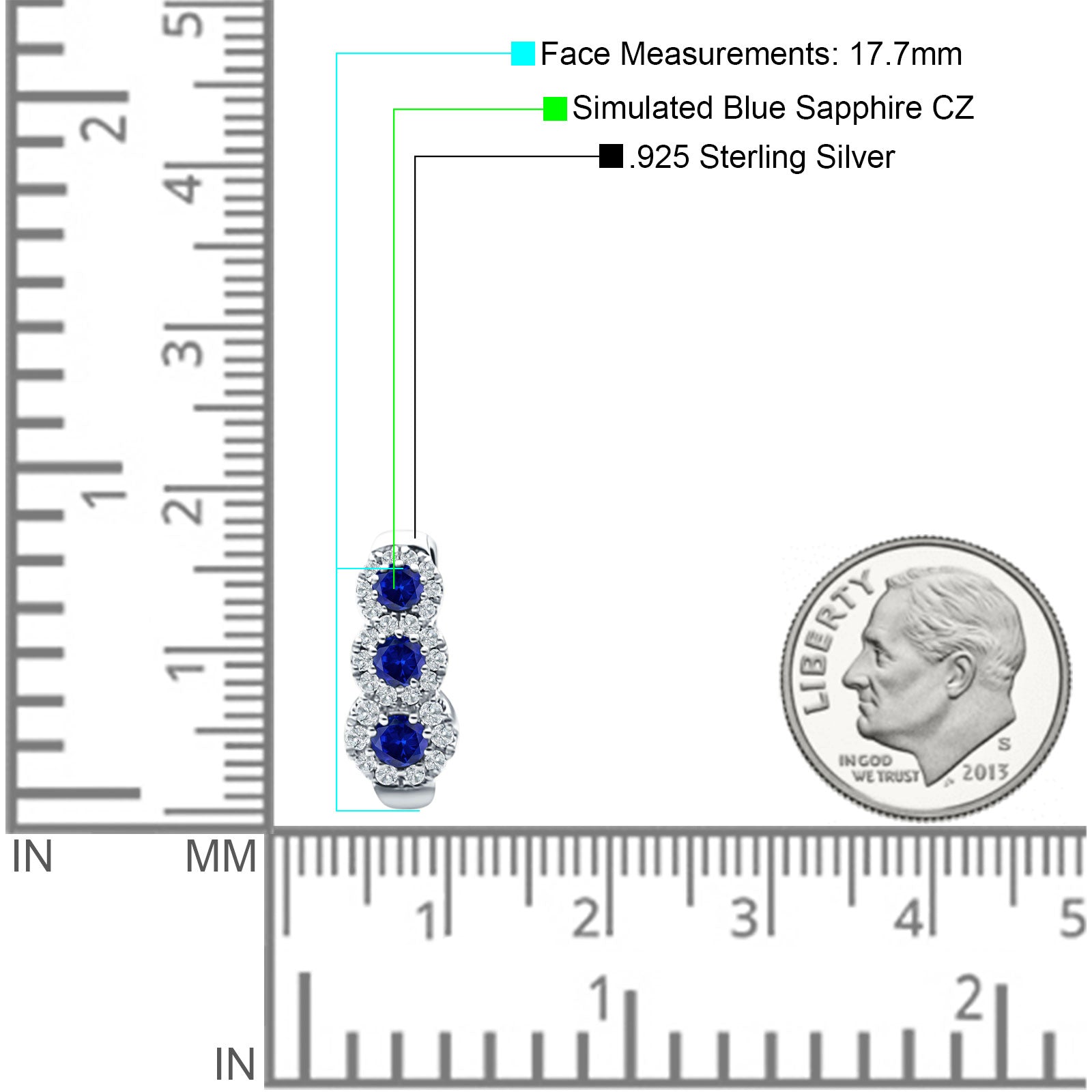 Three Round Halo Floral Hoop Earring Blue Sapphire CZ 925 Sterling Silver Wholesale