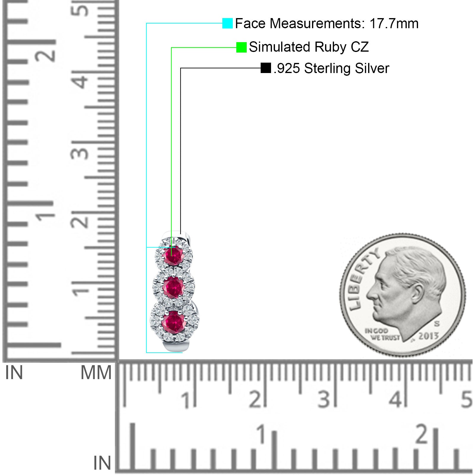 Three Round Halo Floral Hoop Earring Ruby CZ 925 Sterling Silver Wholesale