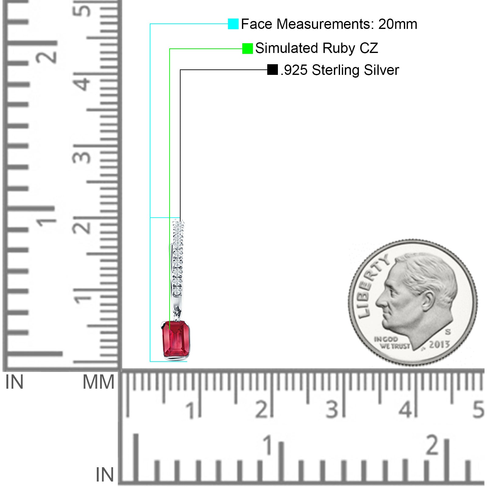 Emerald Cut Drop Dangle Hoop Earring Ruby CZ 925 Sterling Silver Wholesale