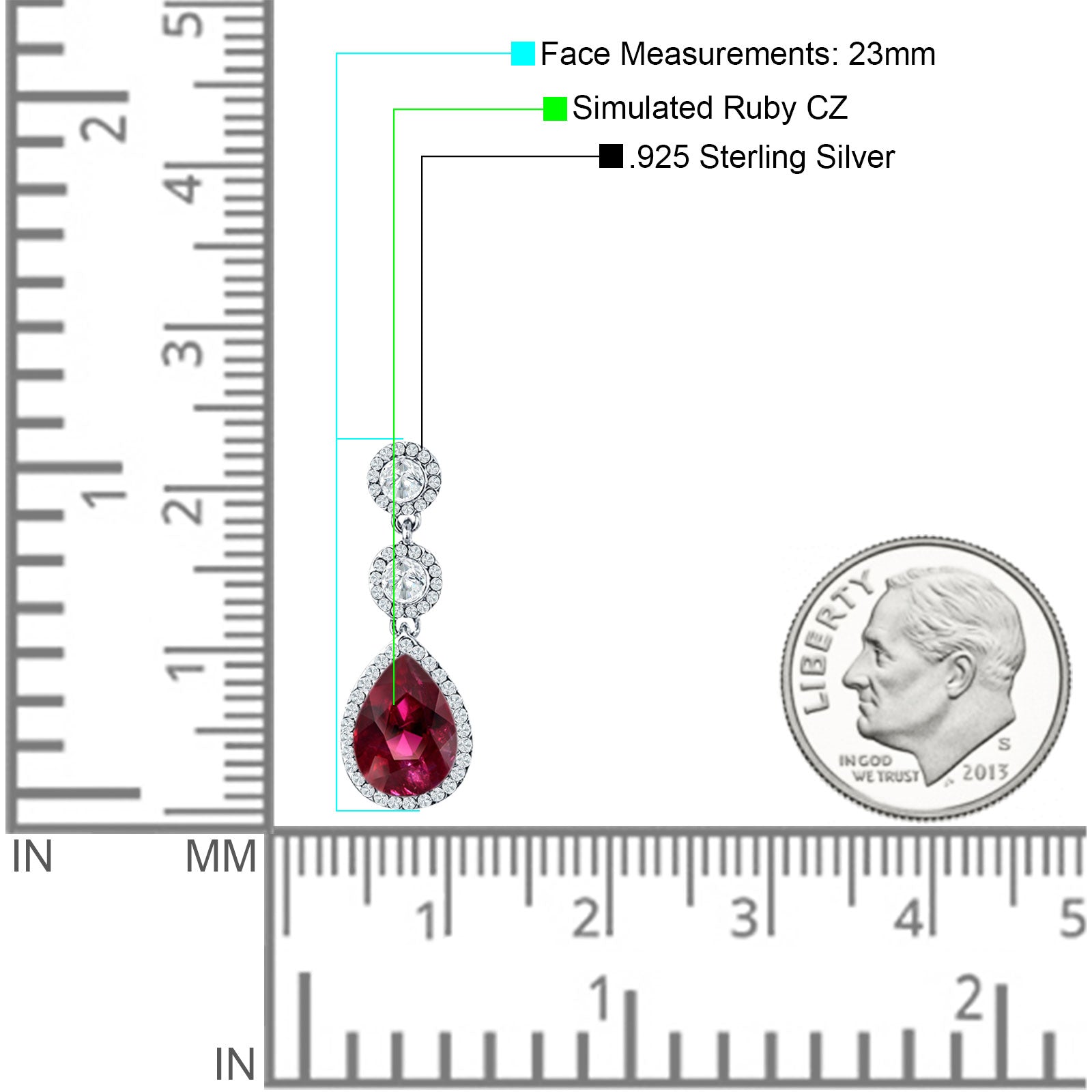 Pear Teardrop Halo Drop Dangle Earring Ruby CZ 925 Sterling Silver Wholesale