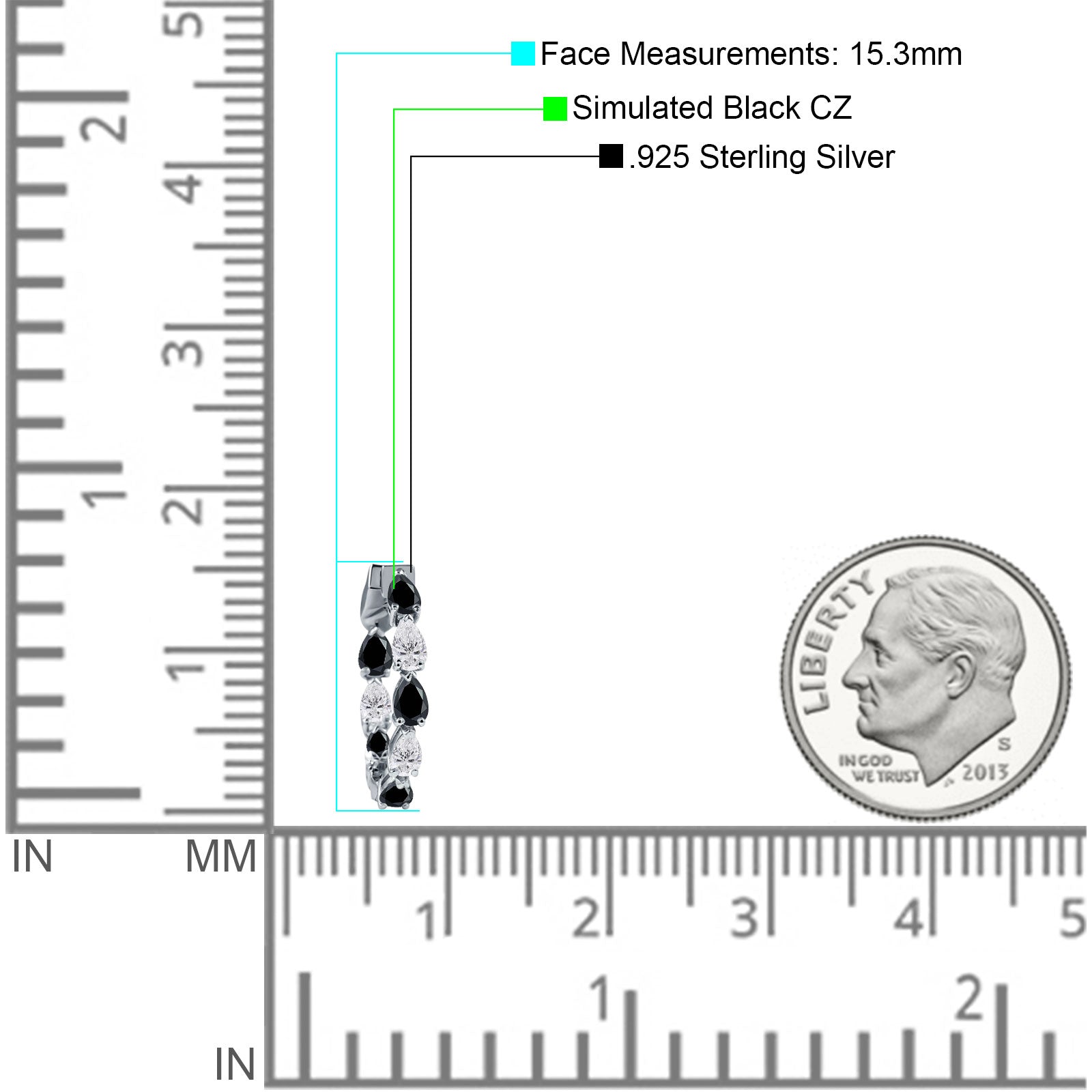 Pear Teardrop Black CZ Huggie Hoop Earring 925 Sterling Silver Wholesale